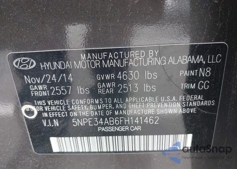 2015 Hyundai Sonata Limited 2.0T z USA, uszkodzony, nr VIN 5NPE34AB6FH141462